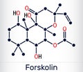 Forskolin, coleonol molecule. It is anti-HIV agent, labdane diterpene, is found in the Indian Coleus plant. Skeletal chemical Royalty Free Stock Photo