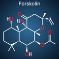 Forskolin, coleonol molecule. It is anti-HIV agent, labdane diterpene, is found in the Indian Coleus plant. Structural chemical Royalty Free Stock Photo