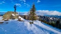 Forstalpe - Man with backpack standing on massive rock formation at Steinerne Hochzeit, Saualpe, Lavanttal Alps, Austria Royalty Free Stock Photo