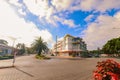 Forster NSW Australia - 13 April 2022: Street view with The Marina Apartments at the corner of Beach and Little street and