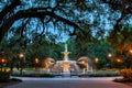 Forsyth Park Fountain In Savannah Georgia At Dusk