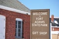 Fort Adams State Park sign at entrance of gift shop