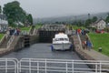 Fort Augustus, Scotland, UK: Crowds of people visit the Caledonian Canal locks