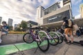 Fort Bonifacio, Taguig, Metro Manila - Typical weekend scene at Bonifacio Highstreet. A bike sharing station installed Royalty Free Stock Photo