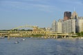 Fort Duquesne Bridge spanning the Allegheny River and downtown Pittsburgh from the Monongahela River, Pittsburgh, Pen