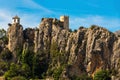 The famous castle of Guadalest with the little turrets on the rocks.