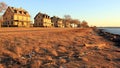 Fort Hancock, Officers` Quarters Row, waterfront view at sunset, Sandy Hook, NJ