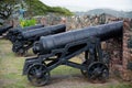 Fort King George Scarborough Tobago cannons black stone wall historic