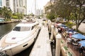 Fort Lauderdale, Florida - Riverwalk Landscape with the water channel and the boats Royalty Free Stock Photo