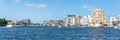 FORT LAUDERDALE, FLORIDA - September 20, 2019: Panorama of skyline of Fort Lauderdale from the canal
