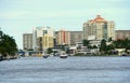 Fort Lauderdale, Florida, U.S - November 18, 2018 -The view of boats on the canal and luxury waterfront condominiums by the bay