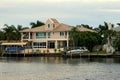 Fort Lauderdale, Florida, U.S - November 18, 2018 - The view of luxury waterfront home with boat by the bay Royalty Free Stock Photo