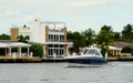 Fort Lauderdale, Florida, U.S - November 18, 2018 - The view of luxury waterfront home with boats by the bay