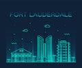 Fort Lauderdale skyline Florida USA vector linear Royalty Free Stock Photo