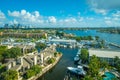 FORT LAUDERDALE, USA - JULY 11, 2017: Aerial view of new river with riverwalk promenade highrise condominium buildings Royalty Free Stock Photo