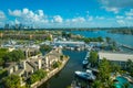 FORT LAUDERDALE, USA - JULY 11, 2017: Aerial view of new river with riverwalk promenade highrise condominium buildings Royalty Free Stock Photo