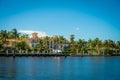 FORT LAUDERDALE, USA - JULY 11, 2017: Beautiful view of new river with riverwalk promenade, with condominium buildings Royalty Free Stock Photo