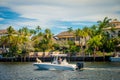 FORT LAUDERDALE, USA - JULY 11, 2017: Unidentified people at yachts enjoying the beautiful view of new river with Royalty Free Stock Photo