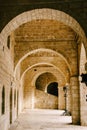 Fort Lovrienac inside. Ancient stone arched corridor in Lovrienac fortress in Dubrovnik