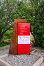 Interpretive trail sign at Head-Smashed-In Buffalo Jump