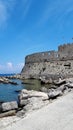 Fort on Mandraki Harbour on the Greek island of Rhodes. Royalty Free Stock Photo