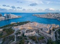 Fort Manoel at sunset with Valletta and Sliema aerial Malta Royalty Free Stock Photo