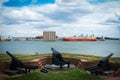 Fort McHenry cannons overlooking the inner harbor of Baltimore Royalty Free Stock Photo