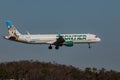 FORT MYERS, FLORIDA, USA - 27 FEB 2024. Frontier N704FR Airbus A321-211 landing at Southwest Florida Royalty Free Stock Photo