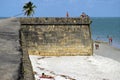 Fort Orange, ocean, beach and tourists, Brazil