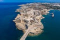 Fort Ricasoli aerial view. Island of Malta from above. Bastioned fort built by the Order of Saint John in Kalkara, Malta. Royalty Free Stock Photo