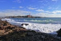 Fisgard Lighthouse and Crashing Waves at Fort Rodd Hill National Historic Site, Vancouver Island, British Columbia
