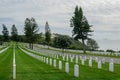 Fort Rosecrans National Cemetery with gravestones in rows during cloudy day