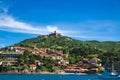 Fort saint Elme and houses by the sea in Collioure Royalty Free Stock Photo