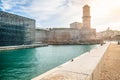 Fort Saint-Jean guarding the entrance of old port with dramatic light in Marseille France Royalty Free Stock Photo