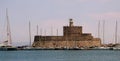 Fort of Saint Nicholas, Mandraki Harbour, Rhodes, Greece Royalty Free Stock Photo