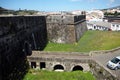 Fort of Sao Sebastiao, corner bastion and stone bridge over the moat, Angra do Heroismo, Terceira, Azores, Portugal