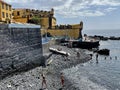 The Fort of Sao Tiago in Funchal, with swimmers on the beach