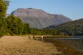 FORT WILLIAM, SCOTLAND - SEPTEMBER 01 2021: Ben Nevis mountain viewed from the shores of Loch Eil in the evening sunshine at the Royalty Free Stock Photo