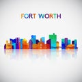 Fort Worth skyline silhouette in colorful geometric style.