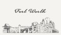 Fort Worth skyline Texas USA hand drawn, sketch Royalty Free Stock Photo