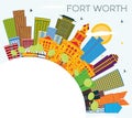 Fort Worth Texas City Skyline with Color Buildings, Blue Sky and Copy Space. Royalty Free Stock Photo