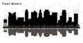 Fort Worth Texas City Skyline Silhouette with Black Buildings an Royalty Free Stock Photo