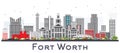 Fort Worth USA City Skyline with Gray Buildings Isolated on Whit Royalty Free Stock Photo