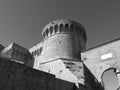 The Fortezza Medicea of Volterra, province of Pisa. Tuscany, Italy. Black and white photo Royalty Free Stock Photo