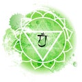 Forth chakra anahata on green watercolor background