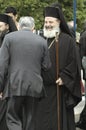 The Forthright Greek Orthodox leader Archbishop Christodoulos greeting pilgrims honoring the Saint John the Russian