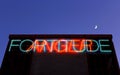 Forthude neon light, night sky , Bruce Nauman, Vices and Virtues Royalty Free Stock Photo