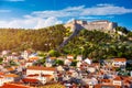 The Fortica fortress Spanish Fort or Spanjola Fortres on the Hvar island in Croatia. Ancient fortress on Hvar island over town Royalty Free Stock Photo