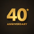 fortieth anniversary, golden 3d test on dark background, 3d rendering