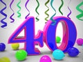 Fortieth birthday celebration balloons shows a happy event - 3d illustration